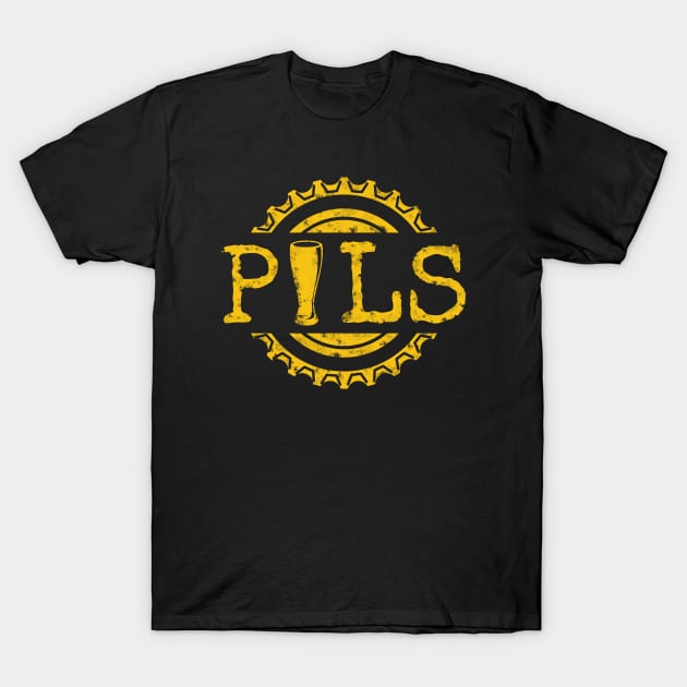 Pils (Pilsner) Word and Beer Bottle Cap T-Shirt by dkdesigns27